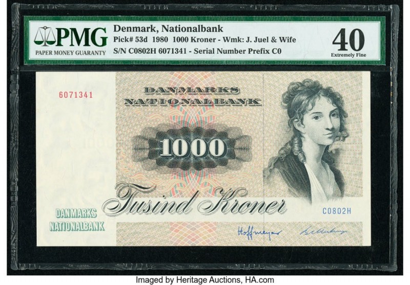 Denmark National Bank 1000 Kroner 1980 Pick 53d PMG Extremely Fine 40. 

HID0980...