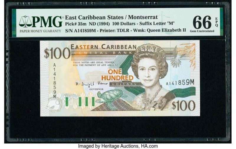 East Caribbean States Central Bank, Montserrat 100 Dollars ND (1994) Pick 35m PM...