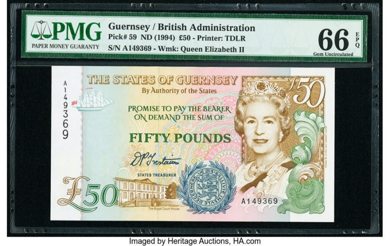 Guernsey States of Guernsey 50 Pounds ND (1994) Pick 59 PMG Gem Uncirculated 66 ...