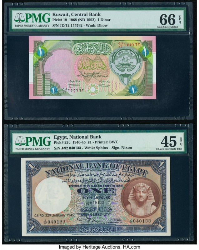 Kuwait Central Bank of Kuwait 1 Dinar 1968 (ND 1992) Pick 19 PMG Gem Uncirculate...