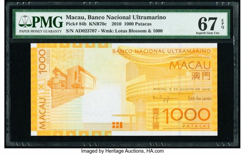 Macau Banco Nacional Ultramarino 1000 Patacas 8.8.2010 Pick 84b KNB70c PMG Super...