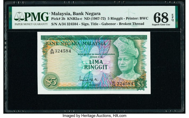 Malaysia Bank Negara 5 Ringgit ND (1967-72) Pick 2b KNB2a-c PMG Superb Gem Unc 6...