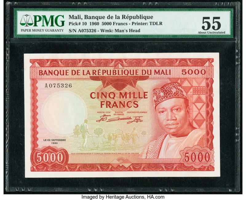 Mali Banque de la Republique du Mali 5000 Francs 22.9.1960 (ND 1967) Pick 10 PMG...