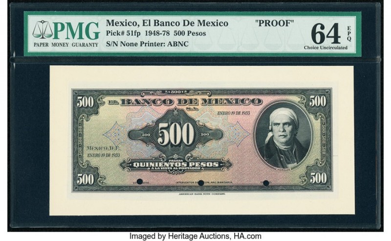 Mexico Banco de Mexico 500 Pesos 19.1.1953 Pick 51fp Front Proof PMG Choice Unci...