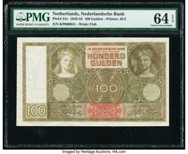 Netherlands Nederlandsche Bank 100 Gulden 18.3.1944 Pick 51c PMG Choice Uncircul...