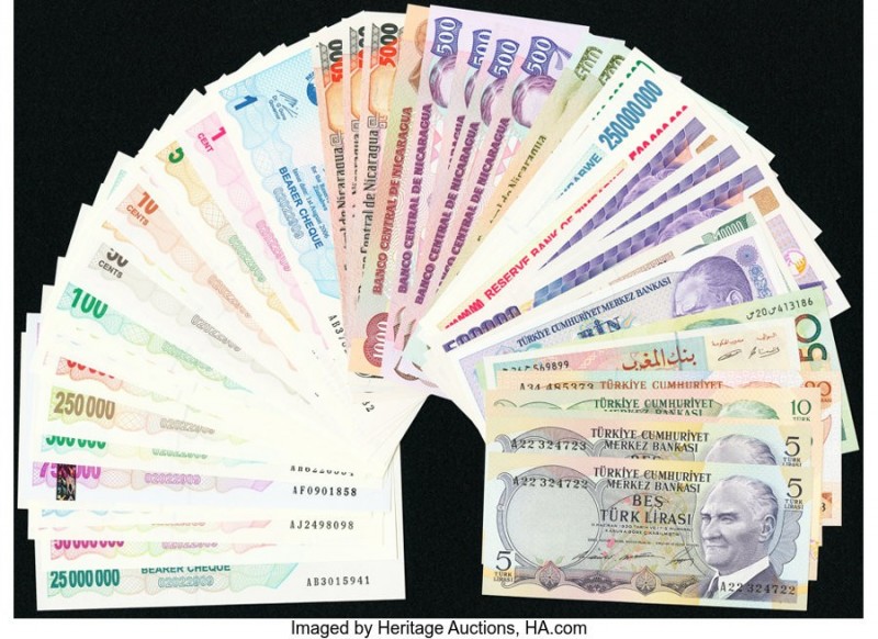 World (Nicaragua, Turkey, Zimbabwe) Group Lot of 50 Examples About Uncirculated-...