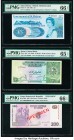 Saint Helena Government of St. Helena 5 Pounds ND (1981) Pick 7b PMG Gem Uncirculated 66 EPQ; Qatar Qatar Central Bank 10 Riyals ND (1996) Pick 16b PM...