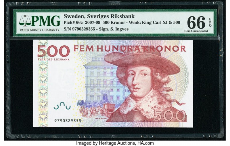 Sweden Sveriges Riksbank 500 Kronor 2007-09 Pick 66c PMG Gem Uncirculated 66 EPQ...