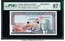 Tunisia Banque Centrale de Tunise 1 Dinar 1.6.1965 Pick 63s Specimen PMG Superb Gem Unc 67 EPQ. Red Specimen overprints; two POCs.

HID09801242017

© ...