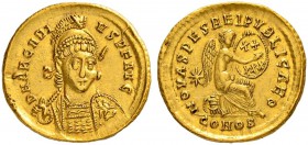 COINAGE OF THE EASTERN ROMAN EMPIRE
ARCADIUS, 383-408
Mint of Constantinopolis
Solidus 403-408. Officina Θ. Obv. DN ARCADI – VS PF AVG Pearl-diadem...
