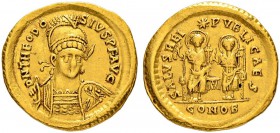 COINAGE OF THE EASTERN ROMAN EMPIRE
THEODOSIUS II, 408-450
Mint of Constantinopolis
Solidus October 425 – 429. Officina S. Obv. DN THEODO – SIVS PF...