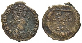 COINAGE OF THE EASTERN ROMAN EMPIRE
THEODOSIUS II, 408-450
Undetermined Mint
Aes 408-423. Obv. D N THEODO - SIVS P F AVG Draped, cuirassed bust wit...