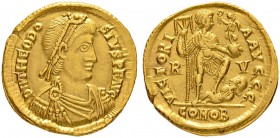 COINAGE OF THE EASTERN ROMAN EMPIRE
THEODOSIUS II, 408-450
Mint of Ravenna
Solidus 408-420, Ravenna. Without officina letter. Obv. DN THEODO – SIVS...