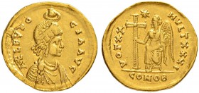 COINAGE OF THE EASTERN ROMAN EMPIRE
EUDOCIA, WIFE OF THEODOSIUS II
Mint of Constantinopolis
Solidus 425-429. Officina I. Obv. AEL EVDO - CIA AVG Bu...