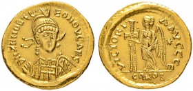 COINAGE OF THE EASTERN ROMAN EMPIRE
ZENO AND LEO CAESAR, 476-477
Mint of Constantinopolis
Solidus. Officina E. Obv. D N ZENO ET L - EO NOV CAES Hel...