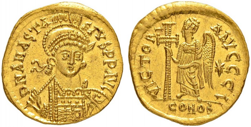 THE BYZANTINE EMPIRE
ANASTASIUS I, 491-518
Mint of Constantinopolis
Solidus 4...