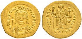 THE BYZANTINE EMPIRE
JUSTINIANUS I, 527-565
Mint of Constantinopolis
Solidus 542-565. Officina A. Obv. D N IVSTINI - ANVS P P AVG Helmeted, cuirass...