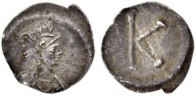 THE BYZANTINE EMPIRE
JUSTINIANUS I, 527-565
Mint of Constantinopolis
1/3 Siliqua ca. 530. Obv. Helmeted bust of Constantinopolis to r. Rev. Large K...