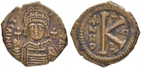 THE BYZANTINE EMPIRE
JUSTINIANUS I, 527-565
Mint of Cyzicus
Ae-half follis year 21 (547/548). No officina letter. Sear 230. DOC 238. MIB 154. 8.70 ...