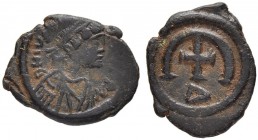 THE BYZANTINE EMPIRE
JUSTINIANUS I, 527-565
Mint of Cyzicus
Ae-Pentanummium 561-565. The rev. C with cross and letter Δ seems unrecorded. Sear -, c...