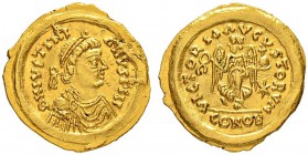 THE BYZANTINE EMPIRE
JUSTINIANUS I, 527-565
Mint of Rome
Tremissis 540-542. Obv. D N IVSTINI - ANVS PP AVI Draped, cuirassed bust with diadem to r....