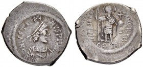 THE BYZANTINE EMPIRE
JUSTINUS II, 565-578
Mint of Constantinopolis
Siliqua 565-578. Obv. D N IVSTI - NVS PP (AVG) Draped and cuirassed bust with di...