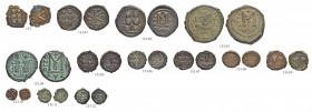 THE BYZANTINE EMPIRE
JUSTINUS II, 565-578
Lot
Lot of 13 Bronzes. Pentanummium (Sear 363) 2x, Constantinopolis. ½ Follis, Thessalonica (Sear 366). F...