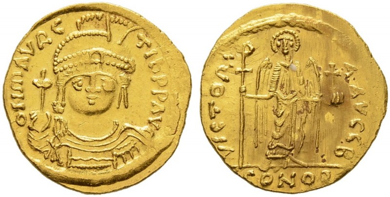 THE BYZANTINE EMPIRE
MAURICIUS TIBERIUS, 582-602
Mint of Constantinopolis
Sol...