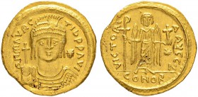 THE BYZANTINE EMPIRE
MAURICIUS TIBERIUS, 582-602
Mint of Constantinopolis
Light weight solidus of 23 siliquae 583-602. Officina Z. Obv. ON mAURc – ...