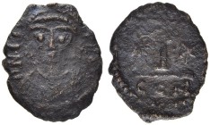 THE BYZANTINE EMPIRE
MAURICIUS TIBERIUS, 582-602
Mint of Constantine in Numidia (?)
Ae-Decanummium. Sear 578. DOC 262. MIB 124 (Carthage) 2.42 g. R...