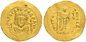 THE BYZANTINE EMPIRE
PHOCAS, 602-610
Mint of Constantinopolis
Solidus 602/603. Consular issue. Officina A. Obv. O N FOCAЄ – PЄRP AVG Crowned bust w...