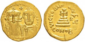 THE BYZANTINE EMPIRE
HERACLIUS, 610-641, WITH HERACLIUS CONSTANTINUS
Mint of Constantinopolis
Solidus 629-632. Officina letter deleted. Obv. dd NN ...