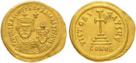 THE BYZANTINE EMPIRE
HERACLIUS, 610-641, WITH HERACLIUS CONSTANTINUS
Mint of Thessalonica
Solidus 616-62. Indictional year Є. Obv. dd NN hЄRACLI×S ...