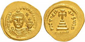 THE BYZANTINE EMPIRE
HERACLIUS, 610-641, WITH HERACLIUS CONSTANTINUS
Mint of Jerusalem
Solidus 626-630. Obv. dd NN hЄRA(CLI×) - S ЄT hRA CON Crowne...