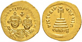 THE BYZANTINE EMPIRE
HERACLIUS, 610-641, WITH HERACLIUS CONSTANTINUS
Mint of Jerusalem
Solidus 626-630. Obv. (dd NN) hЄRACLIi×S ЄT(hЄRA) CON Crowne...