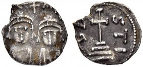 THE BYZANTINE EMPIRE
HERACLIUS, 610-641, WITH HERACLIUS CONSTANTINUS
Mint of Carthage
½ Siliqua 613-617. Obv. (ЄRACAIIS) Crowned busts facing. Cros...