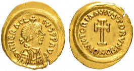 THE BYZANTINE EMPIRE
HERACLIUS, 610-641, WITH HERACLIUS CONSTANTINUS
Mint of Ravenna
Tremissis 610-613. Obv. DN HЄRACL + IVS PP AVG Draped, cuirass...