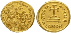 THE BYZANTINE EMPIRE
HERACLIUS, 610-641, WITH HERACLIUS CONSTANTINUS
Uncertain Mints
Solidus c. 620, imitation of a mint in Italy? Officina letter ...