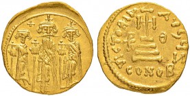 THE BYZANTINE EMPIRE
HERACLIUS, 610-641, WITH HERACLIUS CONSTANTINUS AND HERACLONAS
Mint of Constantinopolis
Solidus 635/6636. Officina Z. Obv. No ...