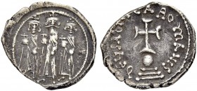 THE BYZANTINE EMPIRE
HERACLIUS, 610-641, WITH HERACLIUS CONSTANTINUS AND HERACLONAS
Mint of Constantinopolis
Hexagram 637-641. Obv. No legend. Thre...