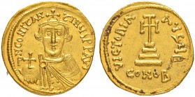 THE BYZANTINE EMPIRE
CONSTANS II, 641-668
Mint of Constantinopolis
Solidus 642-647. Officina B. Obv. dN CONSTAN – TIN×S PP AVG Crowned bust in chla...