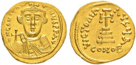 THE BYZANTINE EMPIRE
CONSTANS II, 641-668
Mint of Constantinopolis
Solidus 642-647. Officina A. Obv. dN CONSTAN – TIN×S PP AV Crowned bust in chlam...