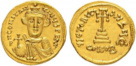 THE BYZANTINE EMPIRE
CONSTANS II, 641-668
Mint of Constantinopolis
Solidus 642-647. Officina Є. Obv. dN CONSTAN – TIN×S PP AV Crowned bust in chlam...