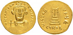 THE BYZANTINE EMPIRE
CONSTANS II, 641-668
Mint of Constantinopolis
Solidus 650/651. Officina Є. Obv. dN CONSTAN – TIN×S PP AV Crowned bust with sho...