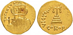 THE BYZANTINE EMPIRE
CONSTANS II, 641-668
Mint of Constantinopolis
Solidus 652-654. Officina (Є?). Obv. dN CONSTAN – TI(N×S PP AV) Crowned bust wit...