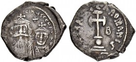 THE BYZANTINE EMPIRE
CONSTANS II WITH CONSTANTINUS IV
Mint of Constantinopolis
Hexagram 654-659. Obv. (DN CONSTAN)TIN×S CCNSTAN Crowned bust of Con...