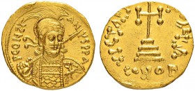 THE BYZANTINE EMPIRE
CONSTANTINUS IV POGONATUS, 668-685
Mint of Constantinopolis
Solidus 681-685. Officina A. Obv. P CONST – AN – ×ζ PP A Cuirassed...