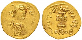 THE BYZANTINE EMPIRE
CONSTANTINUS IV POGONATUS, 668-685
Mint of Constantinopolis
Tremissis starting 669. Obv. Fragmentary legend . (DN CONSTAN) - ×...