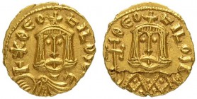THE BYZANTINE EMPIRE
THEOPHILUS, 829-842
Mint of Syracuse
Tremissis 831-842. Obv.ÚΘЄO – FILOS (BA Crowned bust in chlamys facing, holding globus cr...