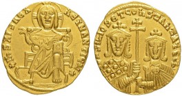 THE BYZANTINE EMPIRE
BASIL the MACEDONIAN, 867-886, WITH CONSTANTINUS
Mint of Constantinopolis
Solidus 868/879.ддддддObv. +IhS XPS RЄX - RЄGNANTIЧM...